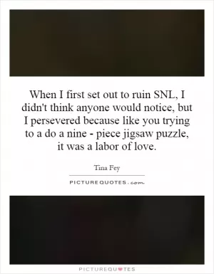 When I first set out to ruin SNL, I didn't think anyone would notice, but I persevered because like you trying to a do a nine - piece jigsaw puzzle, it was a labor of love Picture Quote #1