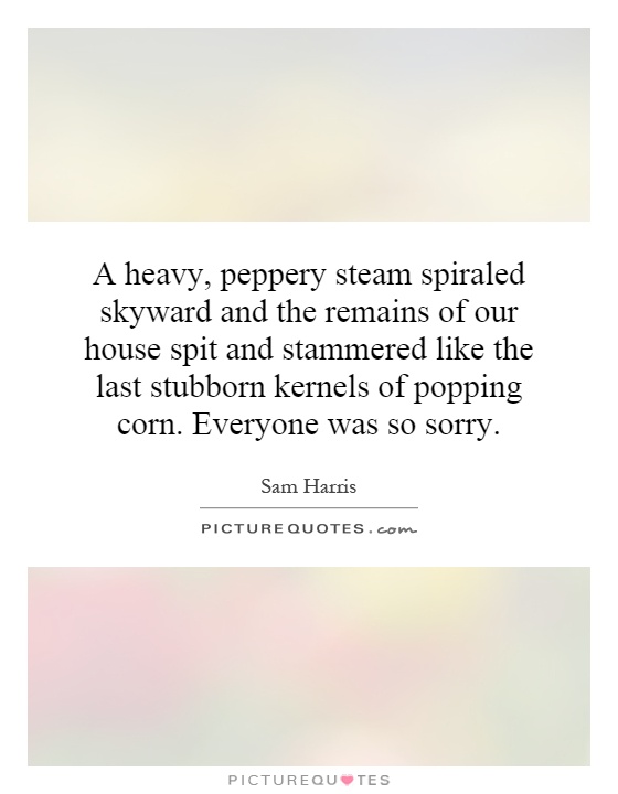 A heavy, peppery steam spiraled skyward and the remains of our house spit and stammered like the last stubborn kernels of popping corn. Everyone was so sorry Picture Quote #1