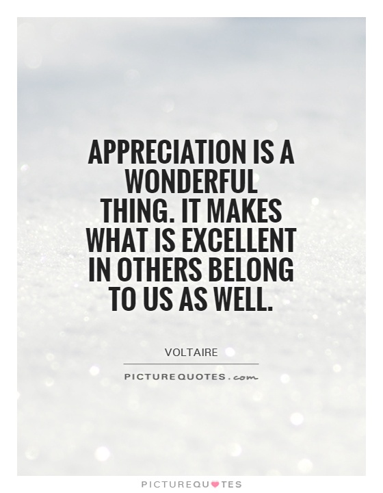Appreciation is a wonderful thing.  It makes what is excellent in others belong to us as well Picture Quote #1