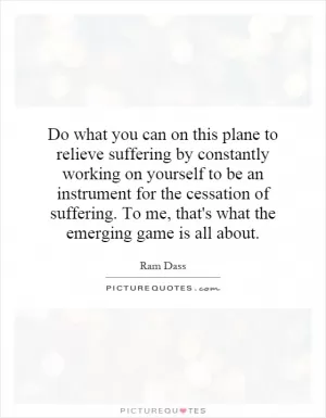 Do what you can on this plane to relieve suffering by constantly working on yourself to be an instrument for the cessation of suffering. To me, that's what the emerging game is all about Picture Quote #1