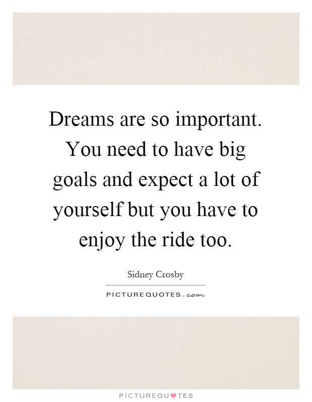 Dreams are so important. You need to have big goals and expect a lot of yourself but you have to enjoy the ride too Picture Quote #1