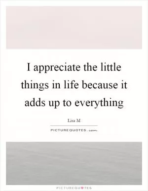 I appreciate the little things in life because it adds up to everything Picture Quote #1