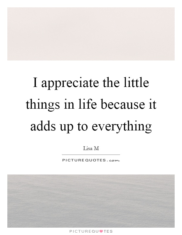 I appreciate the little things in life because it adds up to everything Picture Quote #1