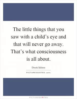 The little things that you saw with a child’s eye and that will never go away. That’s what consciousness is all about Picture Quote #1