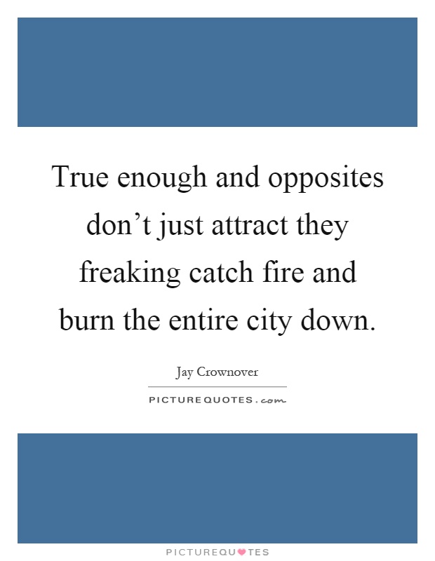 True enough and opposites don't just attract they freaking catch fire and burn the entire city down Picture Quote #1