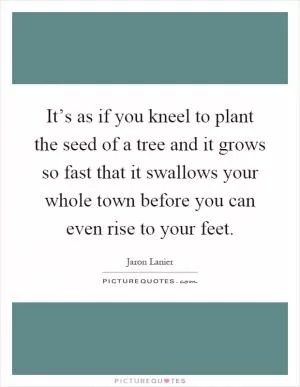 It’s as if you kneel to plant the seed of a tree and it grows so fast that it swallows your whole town before you can even rise to your feet Picture Quote #1