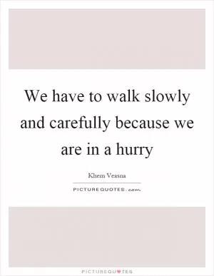 We have to walk slowly and carefully because we are in a hurry Picture Quote #1