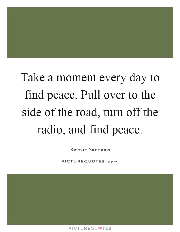 Take a moment every day to find peace. Pull over to the side of the road, turn off the radio, and find peace Picture Quote #1