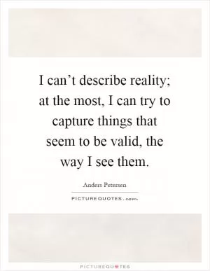 I can’t describe reality; at the most, I can try to capture things that seem to be valid, the way I see them Picture Quote #1