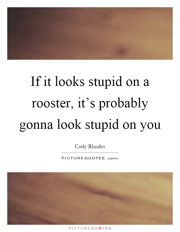 If it looks stupid on a rooster, it's probably gonna look stupid on you Picture Quote #1