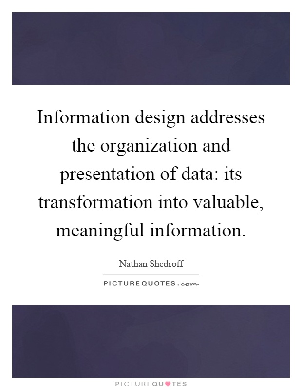 Information design addresses the organization and presentation of data: its transformation into valuable, meaningful information Picture Quote #1