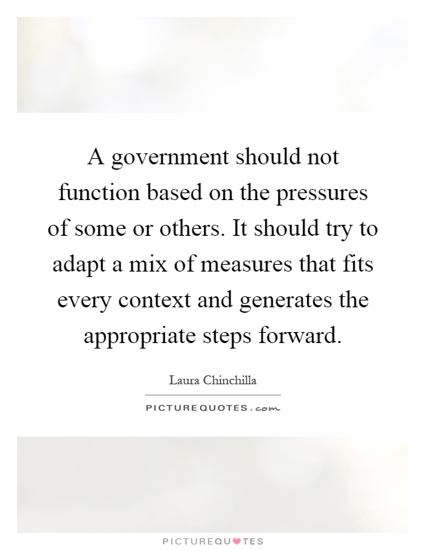 A government should not function based on the pressures of some or others. It should try to adapt a mix of measures that fits every context and generates the appropriate steps forward Picture Quote #1