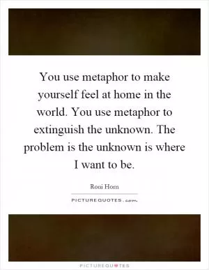 You use metaphor to make yourself feel at home in the world. You use metaphor to extinguish the unknown. The problem is the unknown is where I want to be Picture Quote #1