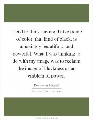 I tend to think having that extreme of color, that kind of black, is amazingly beautiful... and powerful. What I was thinking to do with my image was to reclaim the image of blackness as an emblem of power Picture Quote #1