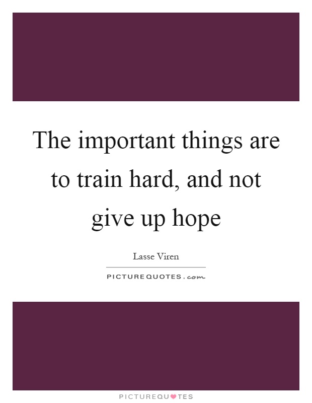 The important things are to train hard, and not give up hope Picture Quote #1