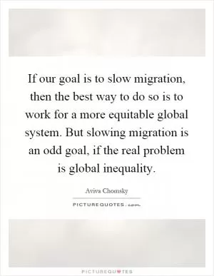 If our goal is to slow migration, then the best way to do so is to work for a more equitable global system. But slowing migration is an odd goal, if the real problem is global inequality Picture Quote #1