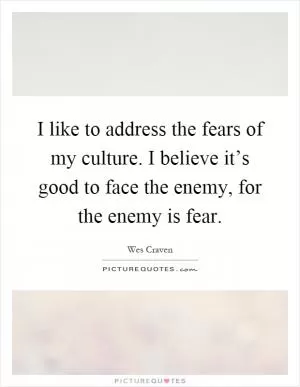 I like to address the fears of my culture. I believe it’s good to face the enemy, for the enemy is fear Picture Quote #1