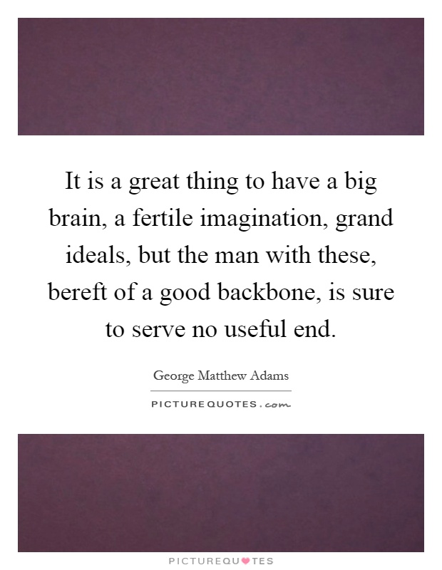 It is a great thing to have a big brain, a fertile imagination, grand ideals, but the man with these, bereft of a good backbone, is sure to serve no useful end Picture Quote #1