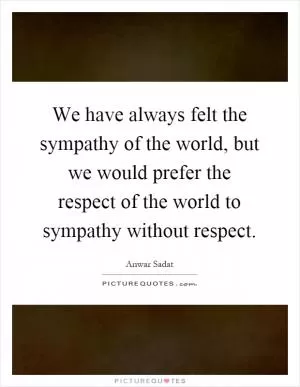 We have always felt the sympathy of the world, but we would prefer the respect of the world to sympathy without respect Picture Quote #1