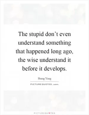 The stupid don’t even understand something that happened long ago, the wise understand it before it develops Picture Quote #1