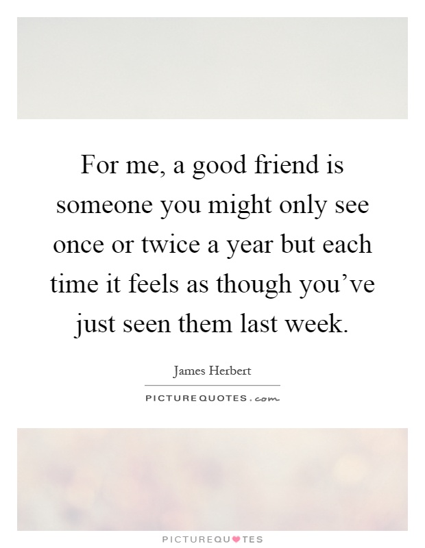 For me, a good friend is someone you might only see once or twice a year but each time it feels as though you've just seen them last week Picture Quote #1