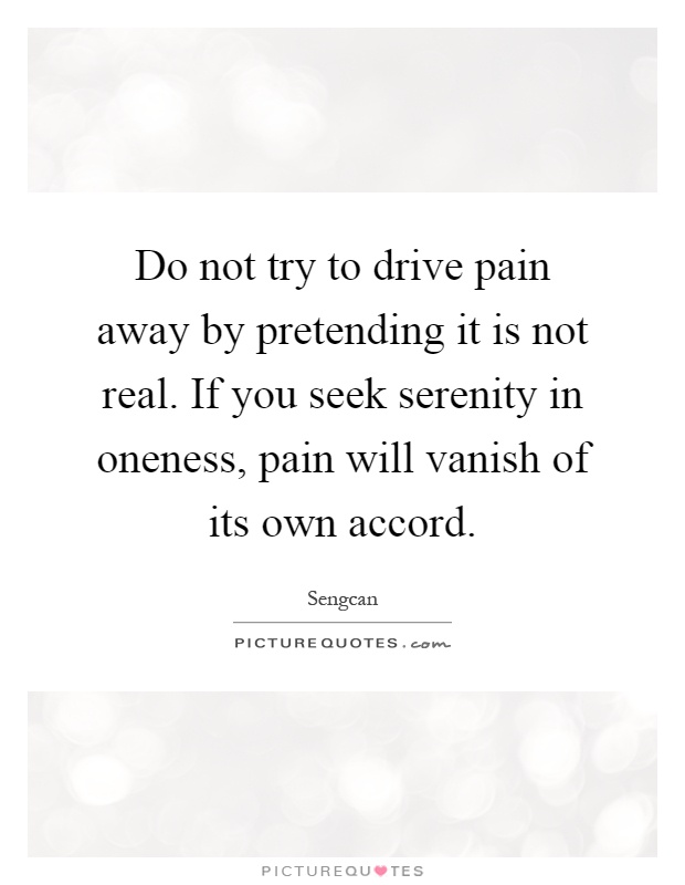 Do not try to drive pain away by pretending it is not real. If you seek serenity in oneness, pain will vanish of its own accord Picture Quote #1