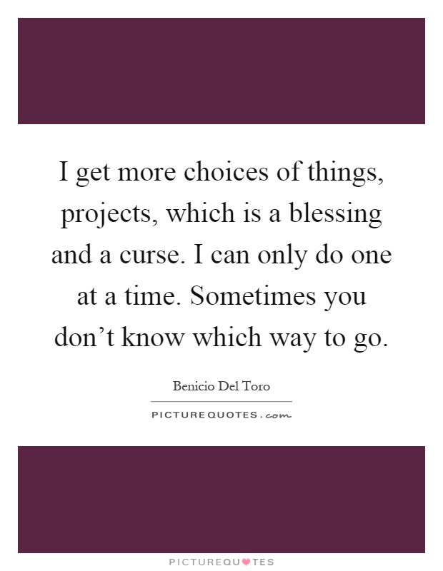 I get more choices of things, projects, which is a blessing and a curse. I can only do one at a time. Sometimes you don't know which way to go Picture Quote #1