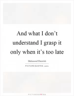 And what I don’t understand I grasp it only when it’s too late Picture Quote #1