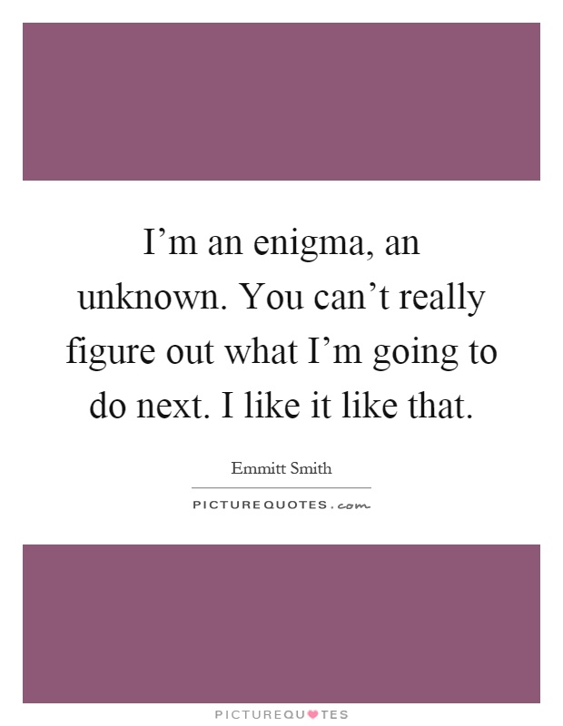 I'm an enigma, an unknown. You can't really figure out what I'm going to do next. I like it like that Picture Quote #1