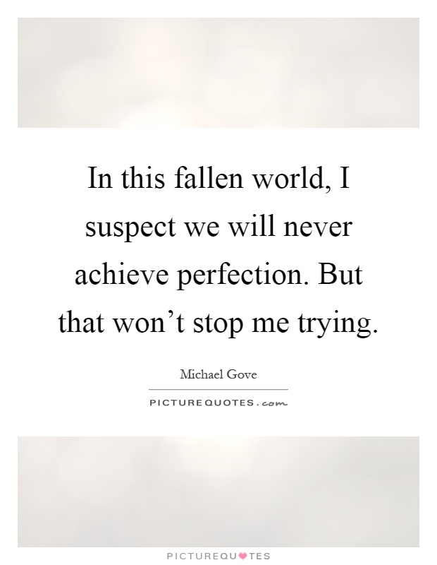 In this fallen world, I suspect we will never achieve perfection. But that won't stop me trying Picture Quote #1
