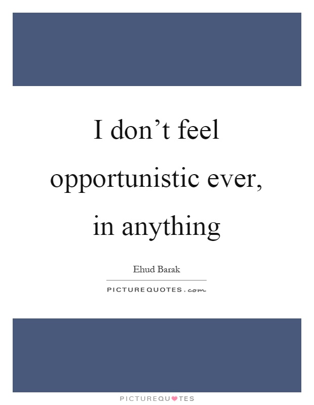 I don't feel opportunistic ever, in anything Picture Quote #1