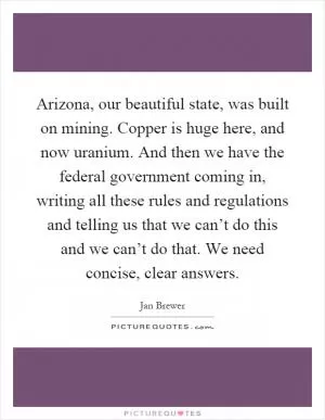 Arizona, our beautiful state, was built on mining. Copper is huge here, and now uranium. And then we have the federal government coming in, writing all these rules and regulations and telling us that we can’t do this and we can’t do that. We need concise, clear answers Picture Quote #1