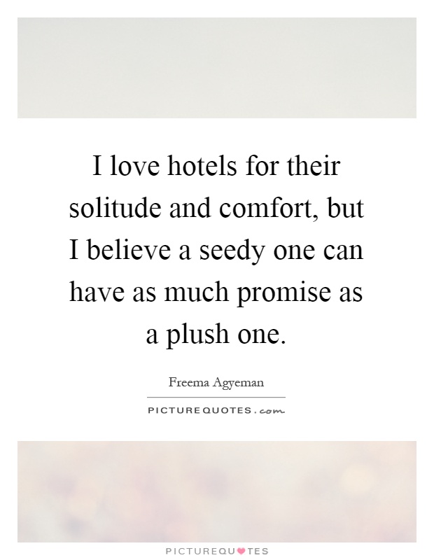 I love hotels for their solitude and comfort, but I believe a seedy one can have as much promise as a plush one Picture Quote #1