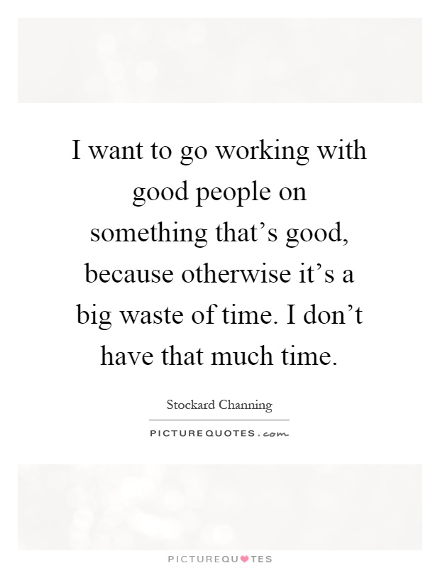 I want to go working with good people on something that's good, because otherwise it's a big waste of time. I don't have that much time Picture Quote #1