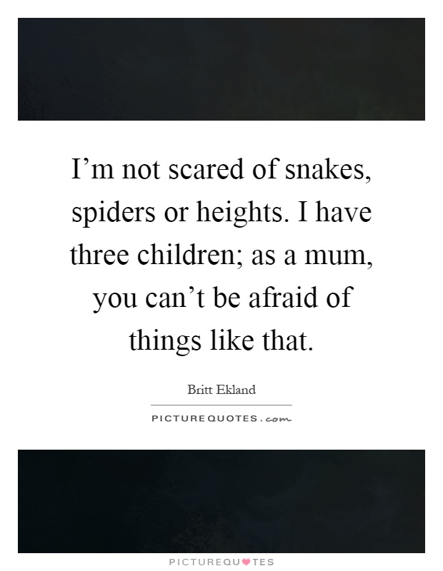 I'm not scared of snakes, spiders or heights. I have three children; as a mum, you can't be afraid of things like that Picture Quote #1