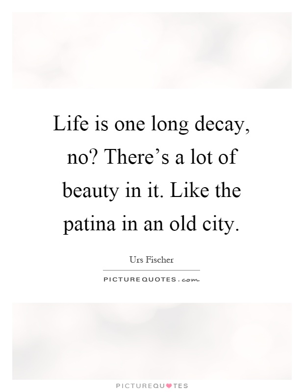 Life is one long decay, no? There's a lot of beauty in it. Like the patina in an old city Picture Quote #1