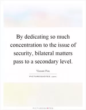 By dedicating so much concentration to the issue of security, bilateral matters pass to a secondary level Picture Quote #1
