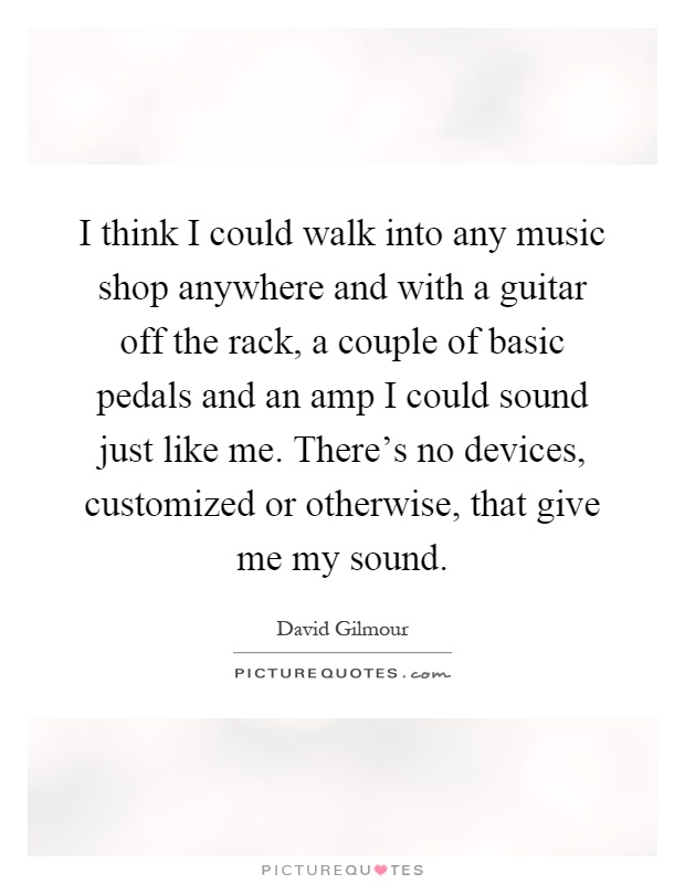 I think I could walk into any music shop anywhere and with a guitar off the rack, a couple of basic pedals and an amp I could sound just like me. There's no devices, customized or otherwise, that give me my sound Picture Quote #1