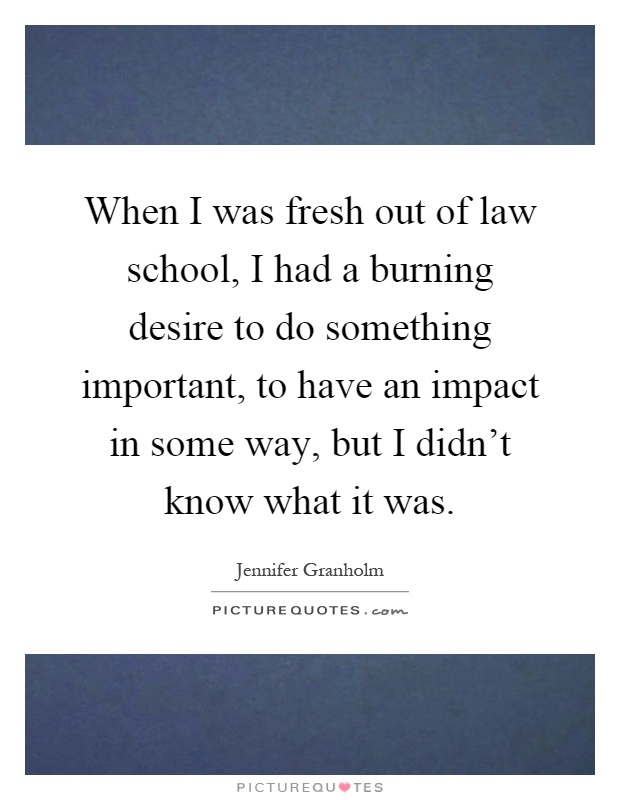 When I was fresh out of law school, I had a burning desire to do something important, to have an impact in some way, but I didn't know what it was Picture Quote #1