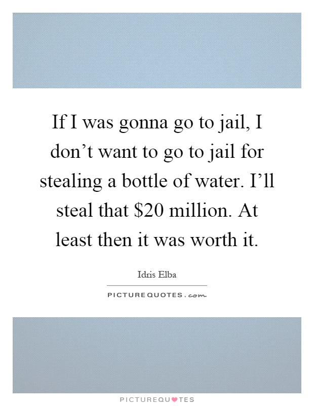 If I was gonna go to jail, I don't want to go to jail for stealing a bottle of water. I'll steal that $20 million. At least then it was worth it Picture Quote #1