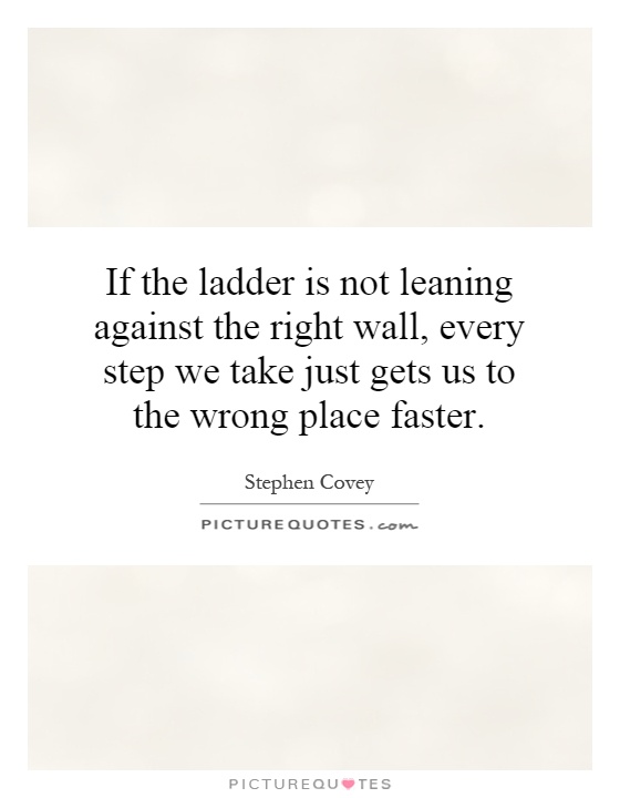 If the ladder is not leaning against the right wall, every step we take just gets us to the wrong place faster Picture Quote #1