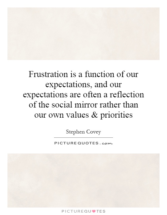 Frustration is a function of our expectations, and our expectations are often a reflection of the social mirror rather than our own values and priorities Picture Quote #1