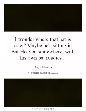 I wonder where that bat is now? Maybe he's sitting in Bat Heaven somewhere, with his own bat roadies Picture Quote #1