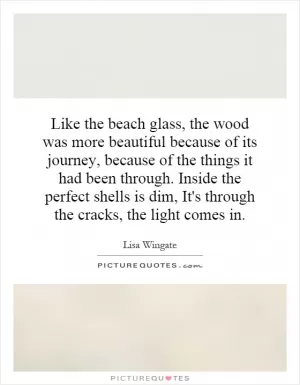 Like the beach glass, the wood was more beautiful because of its journey, because of the things it had been through. Inside the perfect shells is dim, It's through the cracks, the light comes in Picture Quote #1