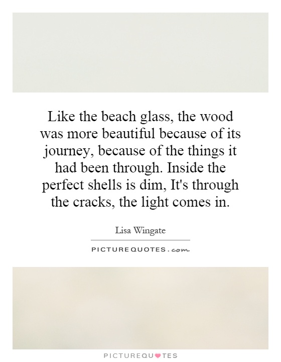 Like the beach glass, the wood was more beautiful because of its journey, because of the things it had been through. Inside the perfect shells is dim, It's through the cracks, the light comes in Picture Quote #1