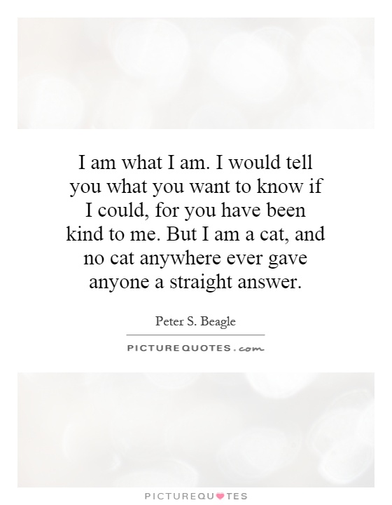 I am what I am. I would tell you what you want to know if I could, for you have been kind to me. But I am a cat, and no cat anywhere ever gave anyone a straight answer Picture Quote #1