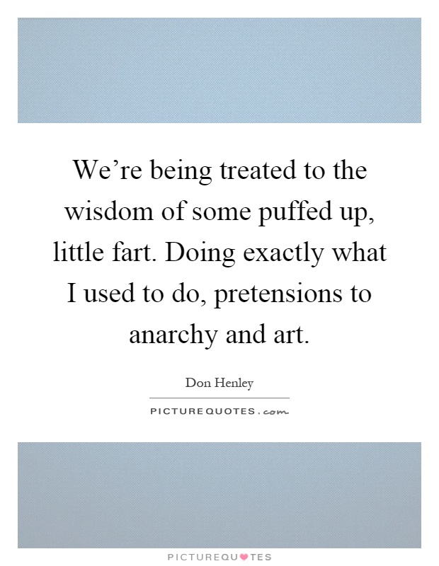 We're being treated to the wisdom of some puffed up, little fart. Doing exactly what I used to do, pretensions to anarchy and art Picture Quote #1