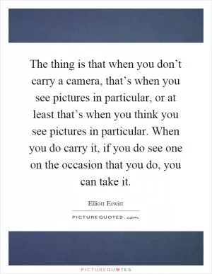 The thing is that when you don’t carry a camera, that’s when you see pictures in particular, or at least that’s when you think you see pictures in particular. When you do carry it, if you do see one on the occasion that you do, you can take it Picture Quote #1