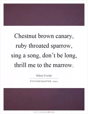 Chestnut brown canary, ruby throated sparrow, sing a song, don’t be long, thrill me to the marrow Picture Quote #1