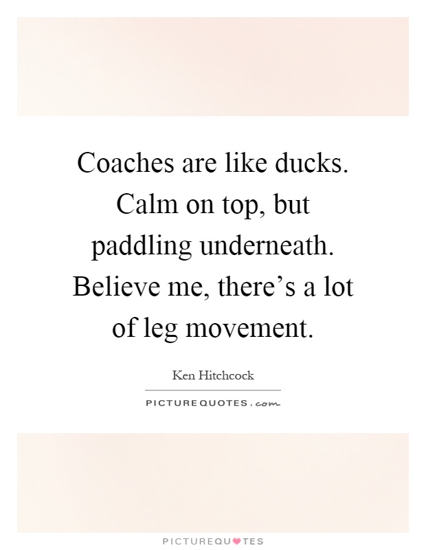 Coaches are like ducks. Calm on top, but paddling underneath. Believe me, there's a lot of leg movement Picture Quote #1